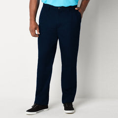 st jhn classic straight fit navy blue pleated cotton pant for men