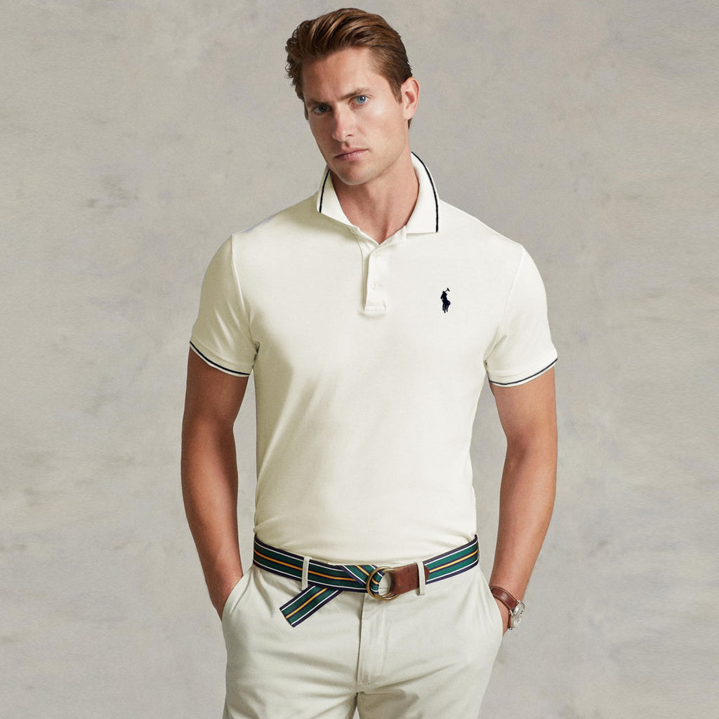 polo rplh regular fit embroidered off white polo for men