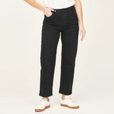 amnda slim straight stretchable short length black curvy jeans