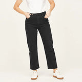 amnda slim straight stretchable short length black curvy jeans