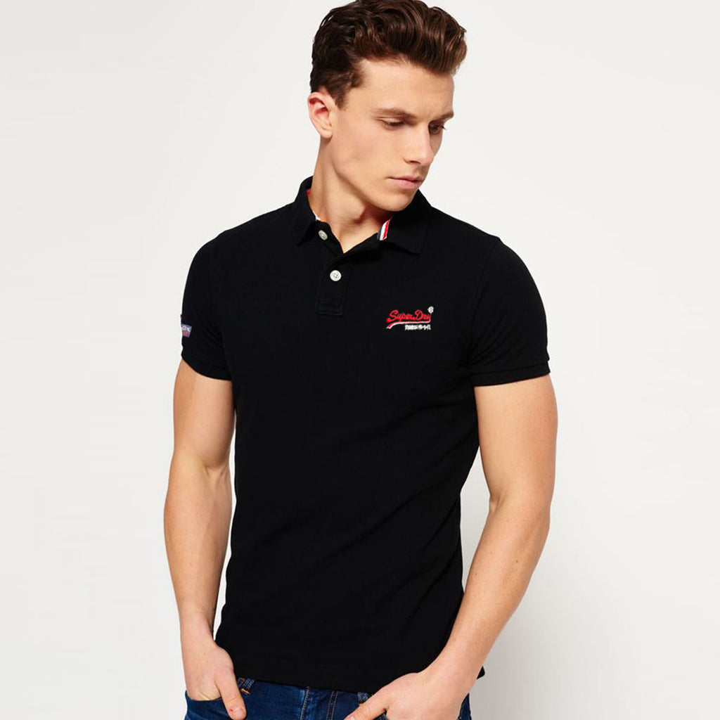 supr dry jet black polo shirt for men
