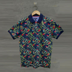 tmy navy blue floral printed imported polo shirt for men