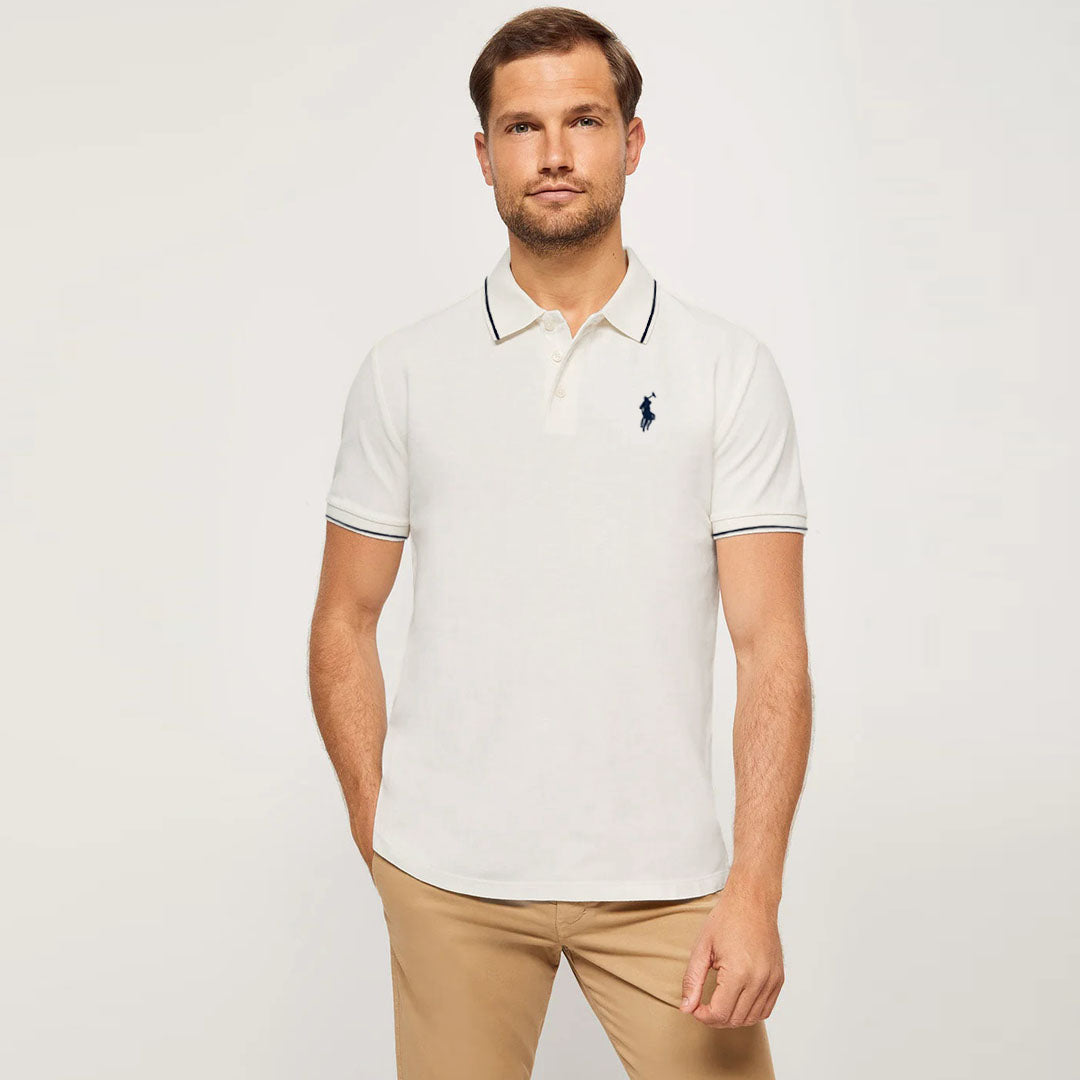 polo rplh regular fit embroidered whtie pique polo for men