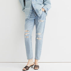 HM boyfriend fit sky blue ripped ladies jeans