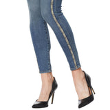 skiny girl high rise stretchable mid blue side stripe jeans