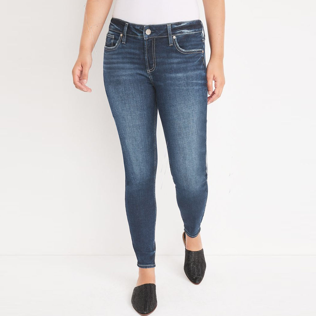 slver skinny fit stretchable mid blue women jeans