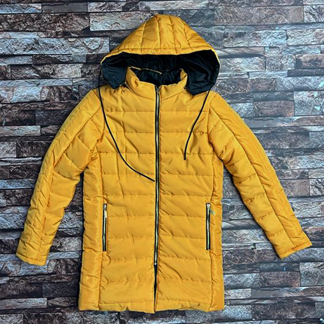 air premium quality yellow long puffer jacket for women