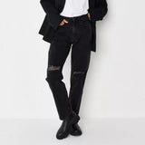 misguid extra straight leg faded black ripped women jeans