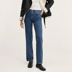 hro regular straight stretchable stone blue women jeans