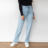 slim straight sky light blue jeans for women