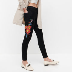 resvrd jet black floral stretchable ladies jeans