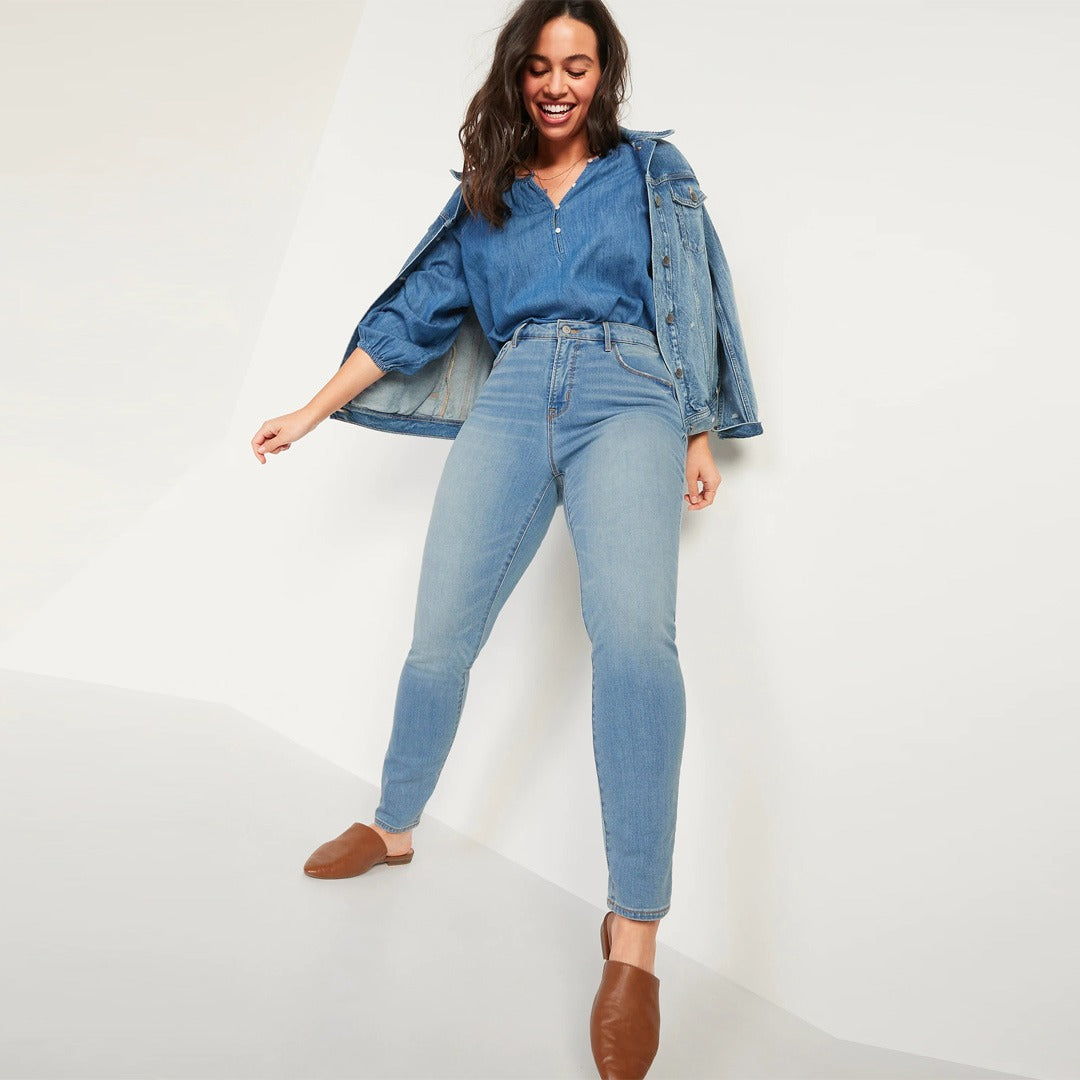 old nvy high rise light blue stretchable plus size jeans