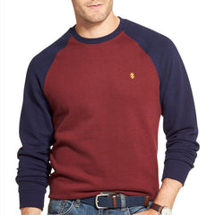 izd Burgundy & Navy Blue long sleeve fleece crewneck men's sweatshirt