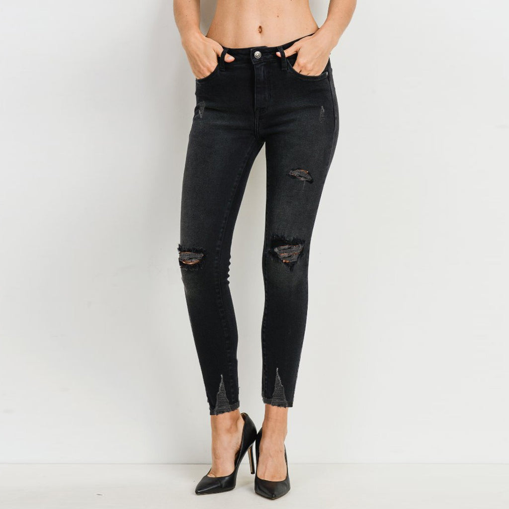 Men's Ripped Black No Fade Stacked Skinny Jeans | Men's Bottoms |  HollisterCo.com