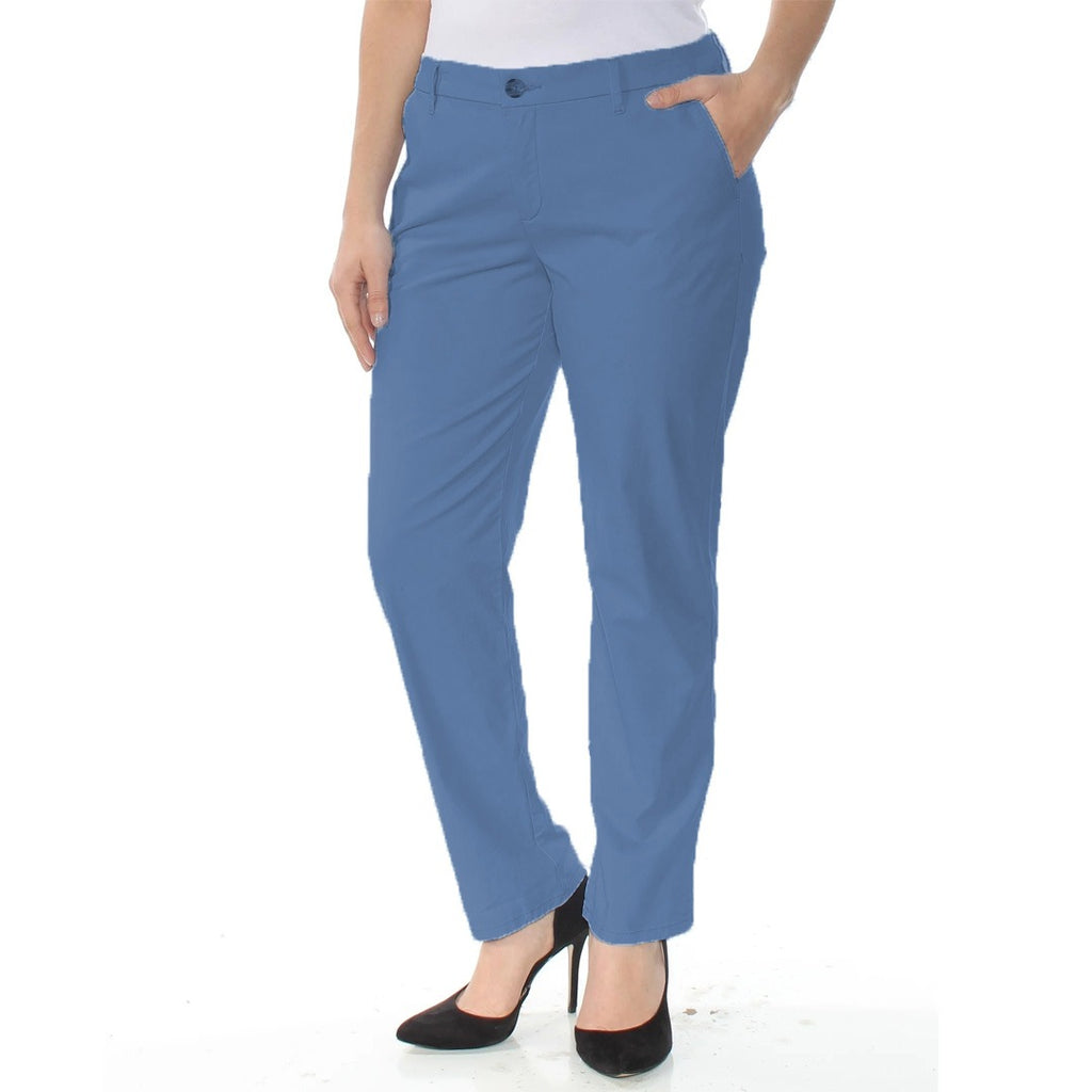 top secrt regular fit stretchable dark blue cotton chino pant for women
