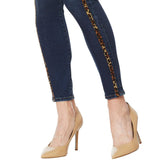 skiny girl high rise stretchable dark blue leopards stripe jeans