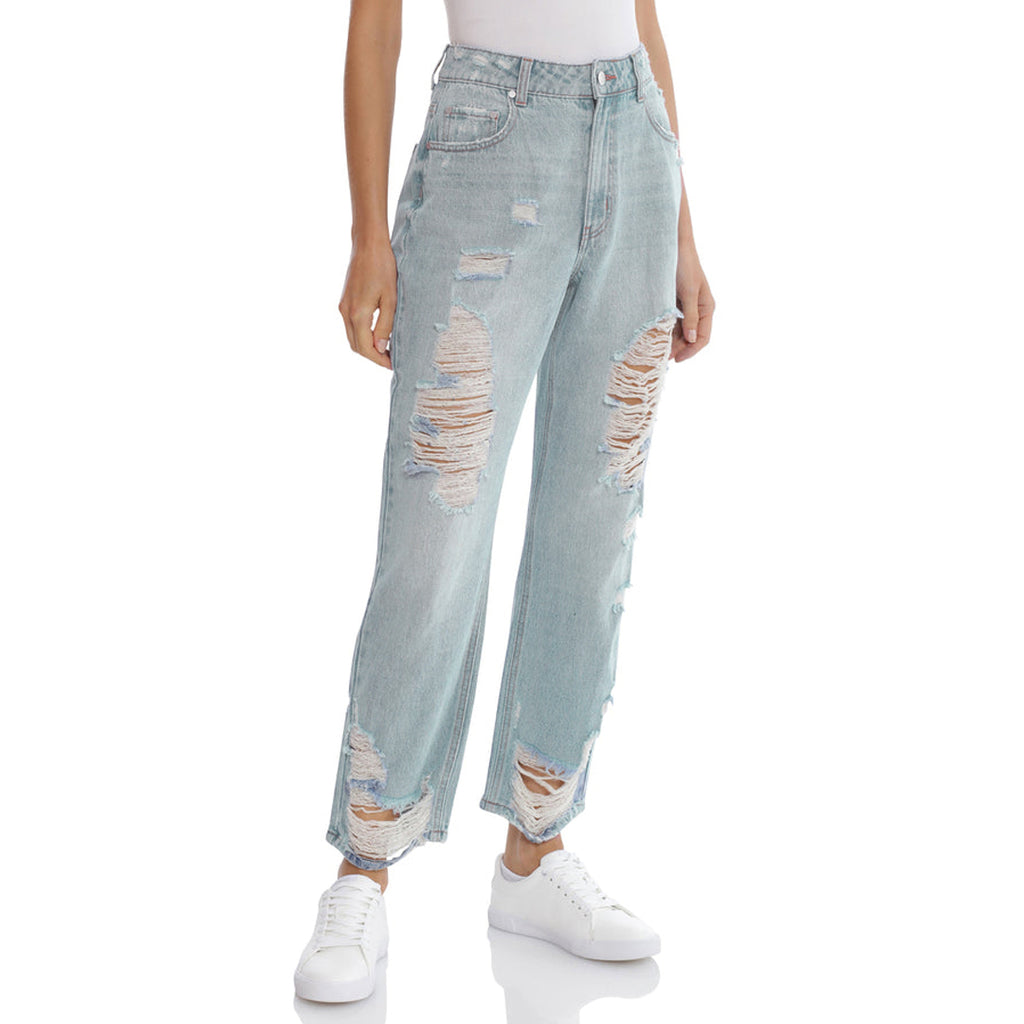 avec high rise light blue ripped ladies jeans