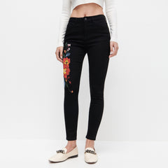 resvrd jet black floral stretchable ladies jeans