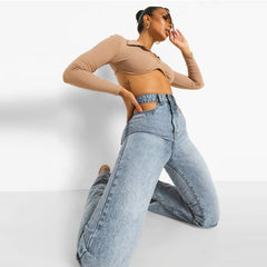 boho high rise cut out split straight leg jeans