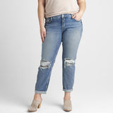 slver stretchable both knees ripped girlfriend fit jeans