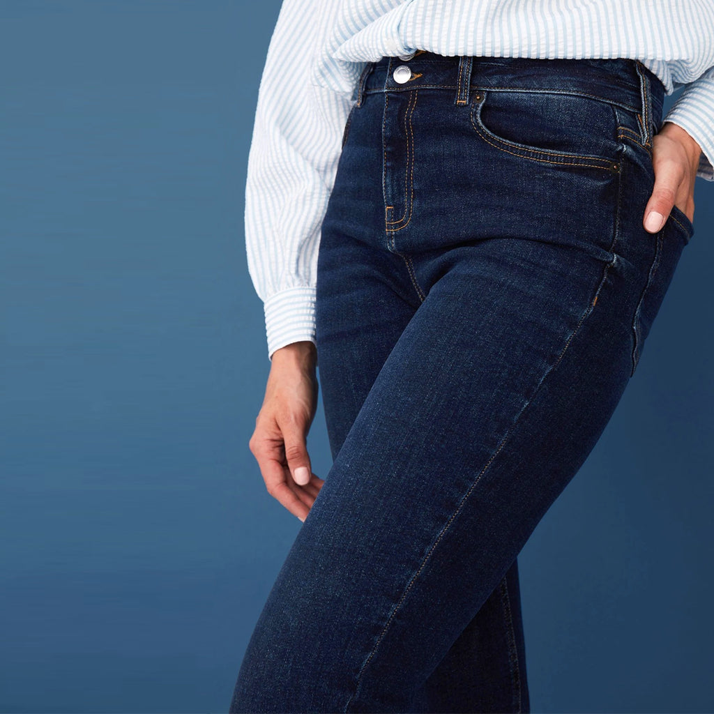 FF high rise dark blue boot cut jeans for women