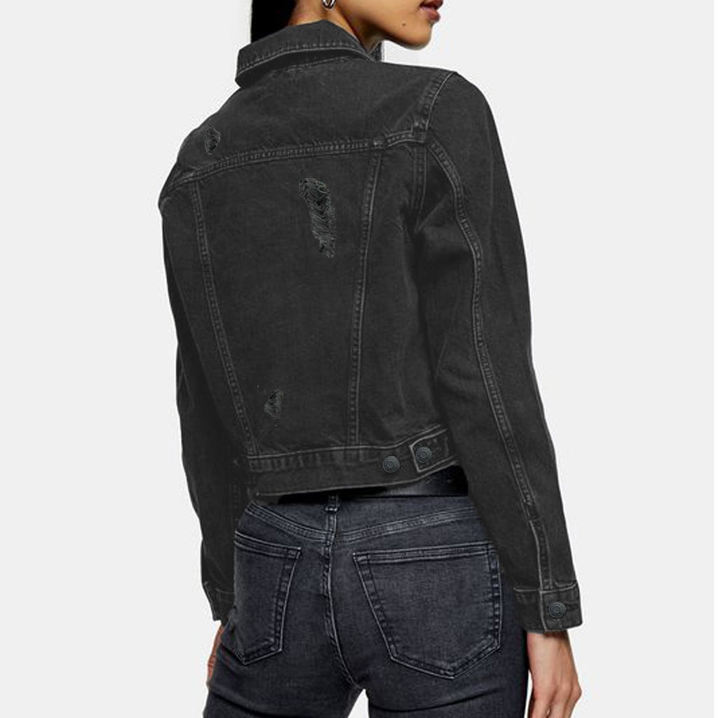 splsh faded black ripped denim jacket for women