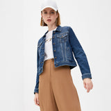 dky stretchable mid blue denim jacket for women