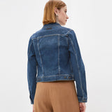 dky stretchable mid blue denim jacket for women