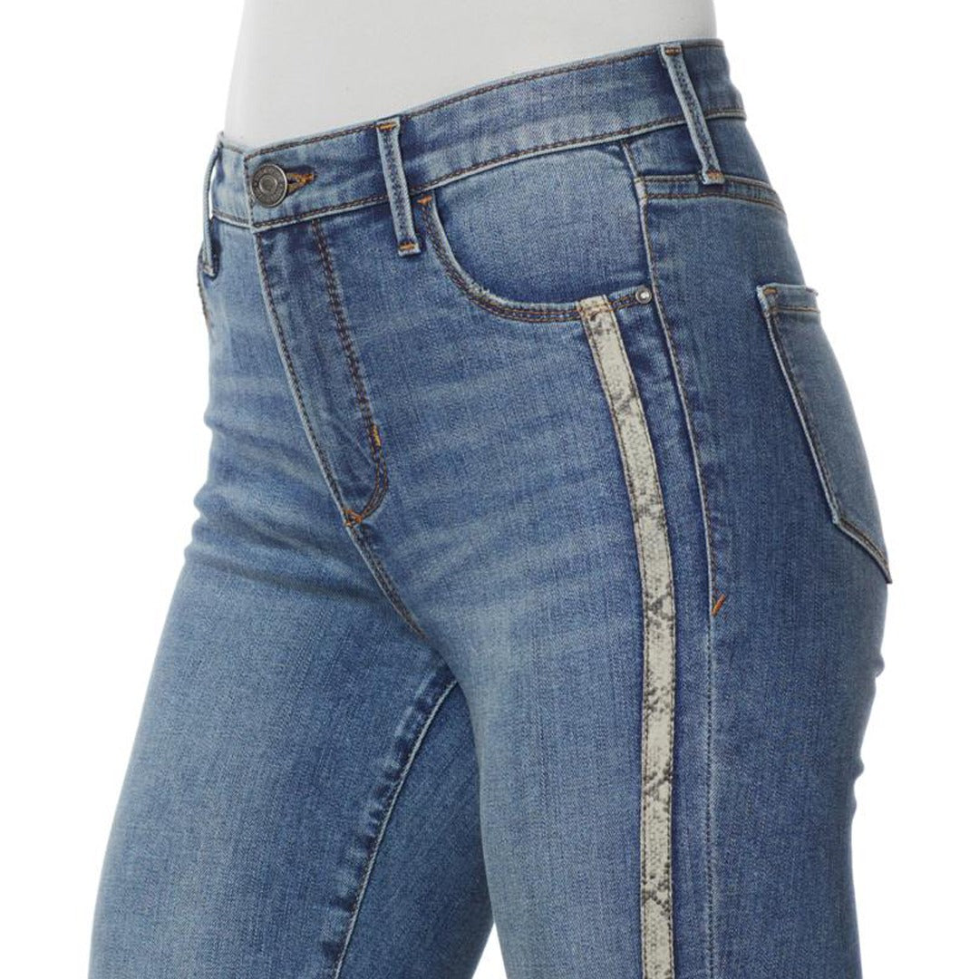 skiny girl high rise stretchable mid blue side stripe jeans