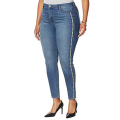 skiny girl high rise stretchable mid blue side stripe jeans