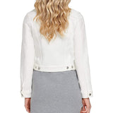 dky stretchable white denim jacket for women