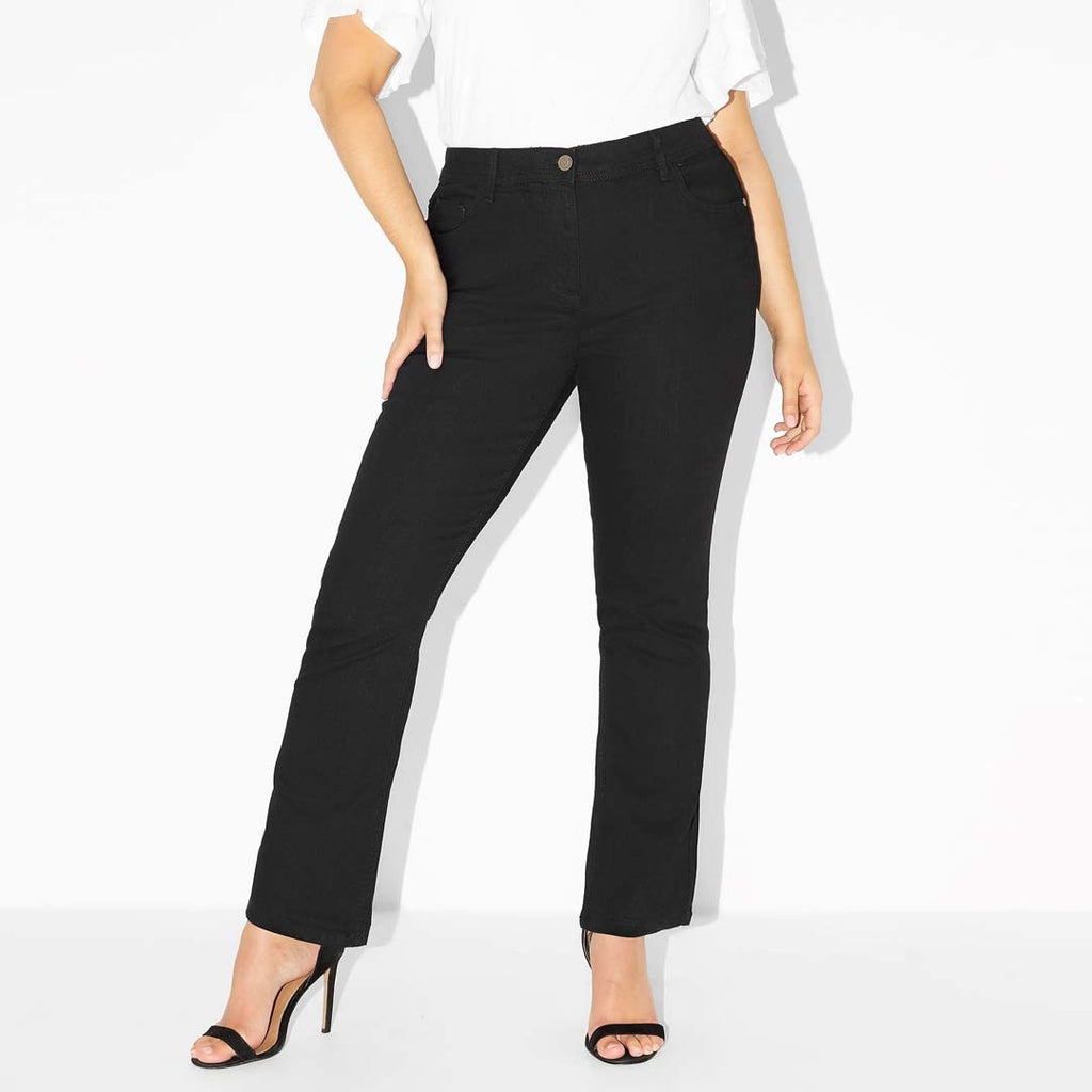 isl-a women plus size jet black high rise stretchable slim curve bootcut jeans
