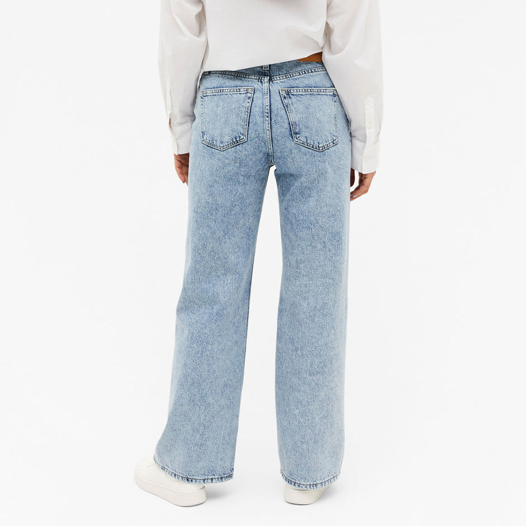 monki wide leg high rise stone wash blue jeans for women