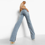 boho high rise cut out split straight leg jeans
