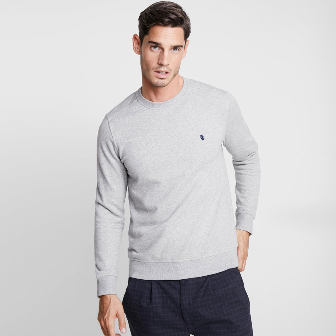 izd Light Grey long sleeve fleece crewneck men's sweatshirt