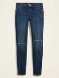 O-navy slim fit mid rise knees ripped women jeans (3742671470640)