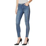 skiny girl high rise stretchable mid blue side stripe jeans