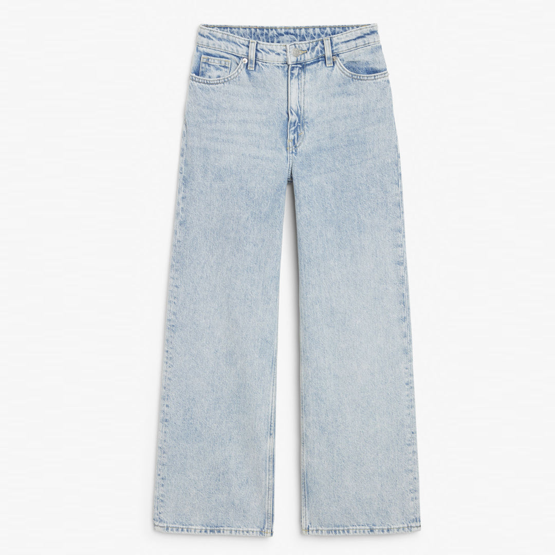 monki wide leg high rise stone wash blue jeans for women