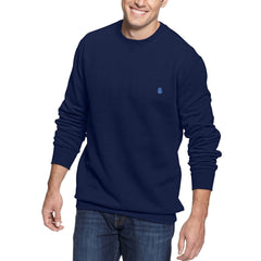 izd Solid Navy Blue long sleeve fleece crewneck men's sweatshirt