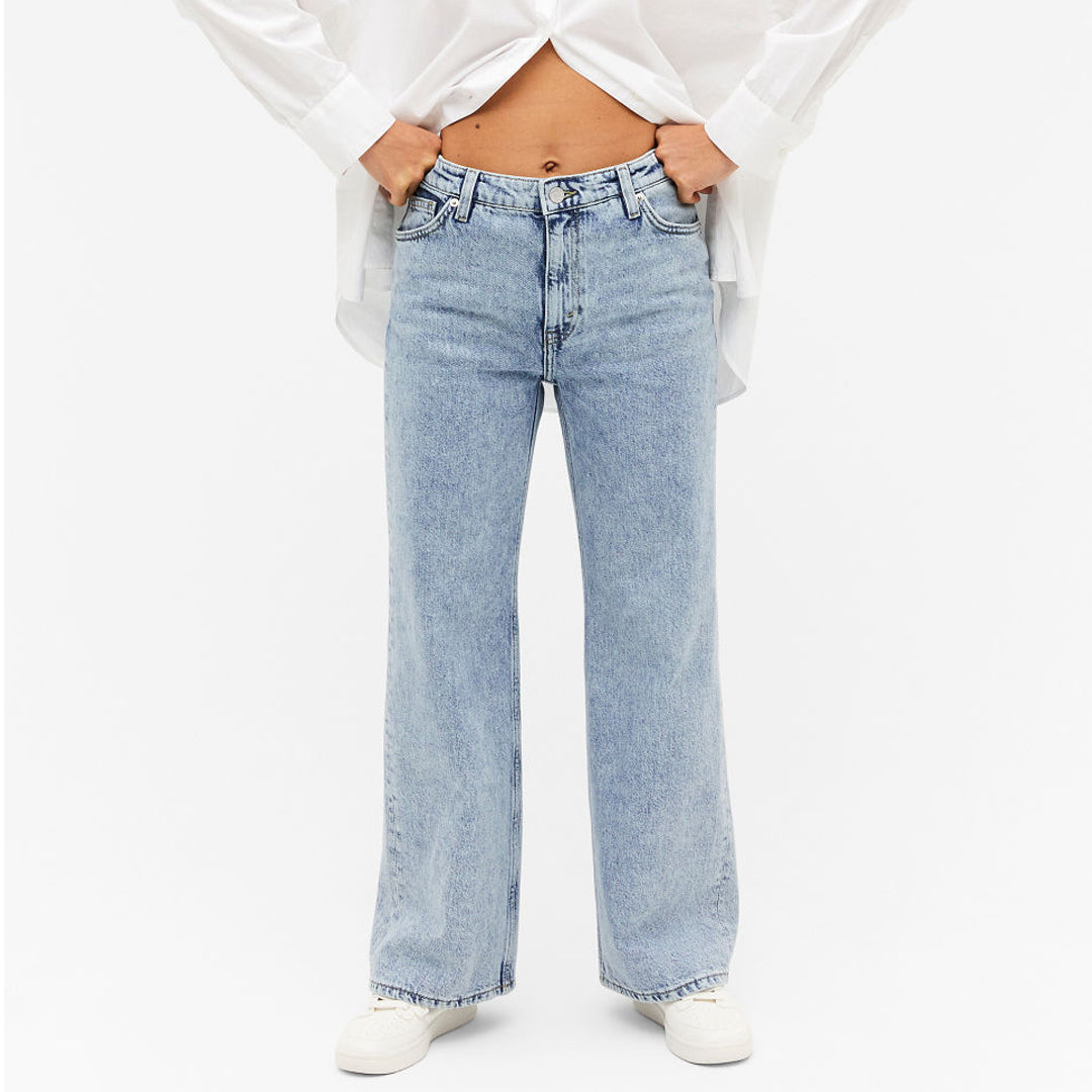 monki wide leg high rise stone wash blue jeans for women