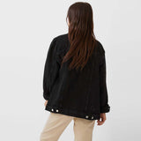 strdvrius women over size black ripped denim jacket