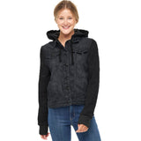 pepco faded black drawstring hood denim jacket for women