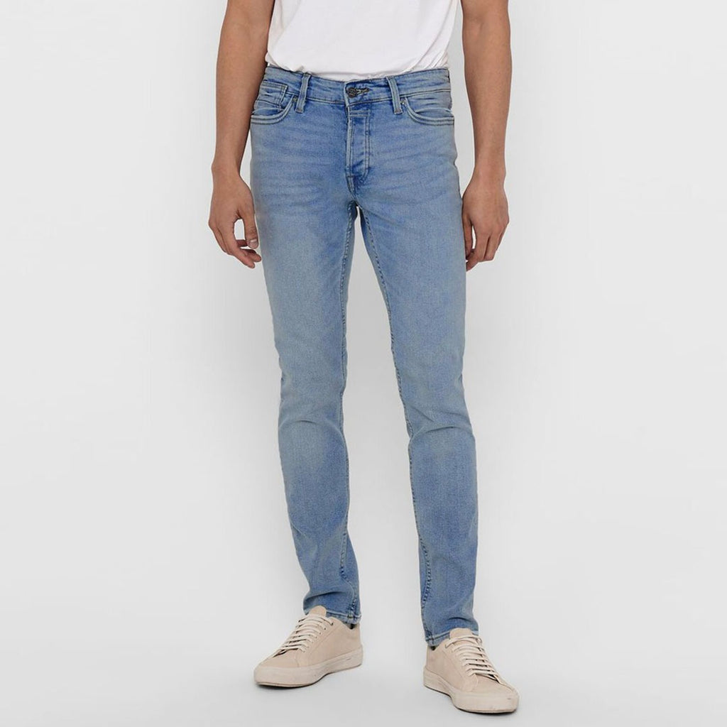 Brand D&C slim fit stretchable light blue random wash mens jeans