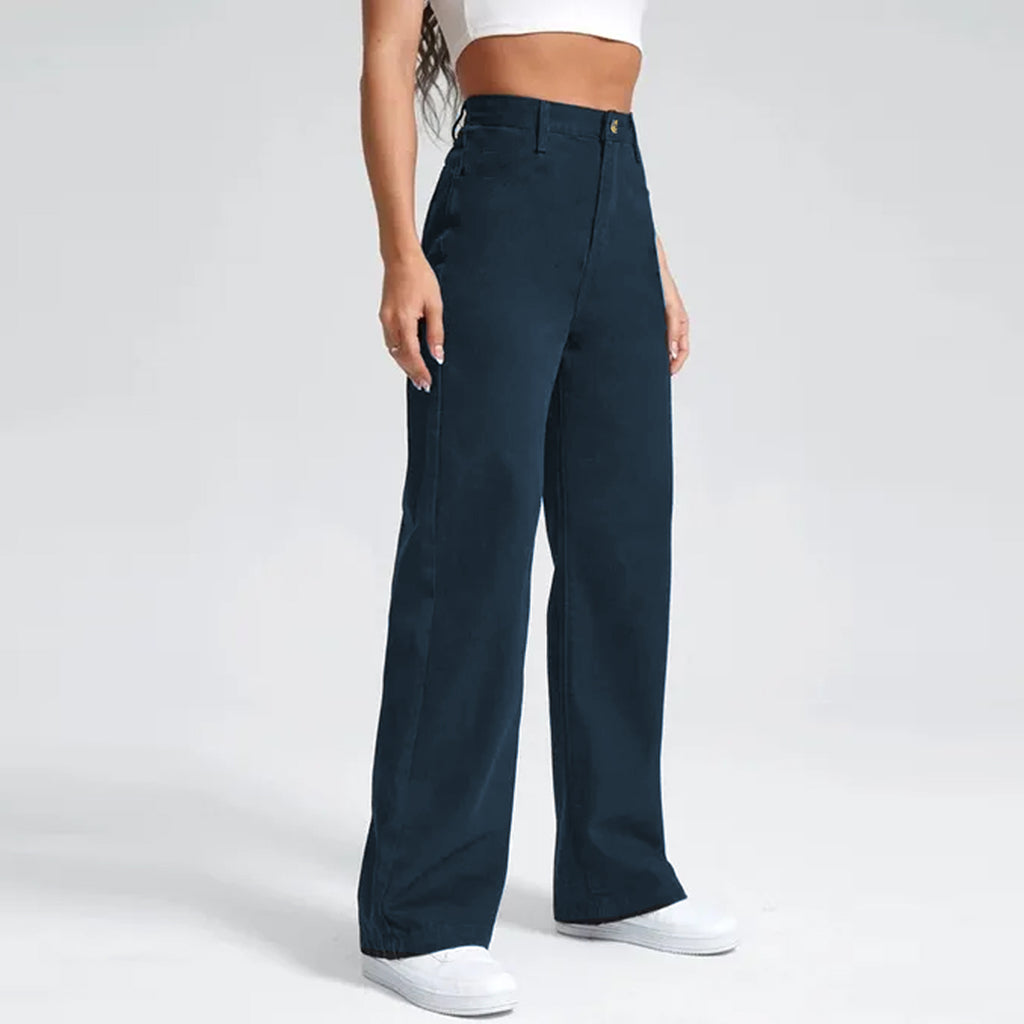 o-s wide leg high rise stretchable navy blue women jeans
