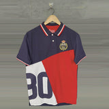 rect slim fit red and blue penal polo shirt for men
