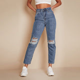 saw it frst mom fit high rise random wash knees ripped jeans