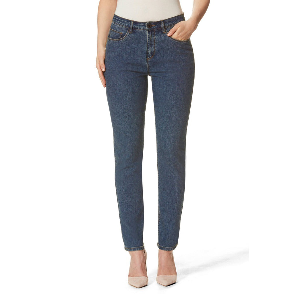 stokar high rise stretchable medium blue tapered fit jeans