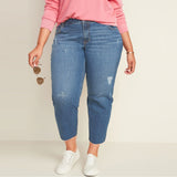 clok hous mom fit high rise medium blue ripped plus size jeans