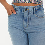 grogy mom fit high rise light blue elastic belt ladies jeans