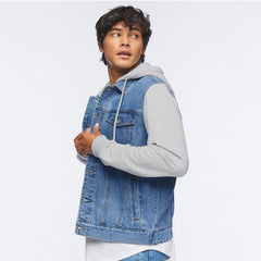 pepco mid blue drawstring hood denim jacket for men